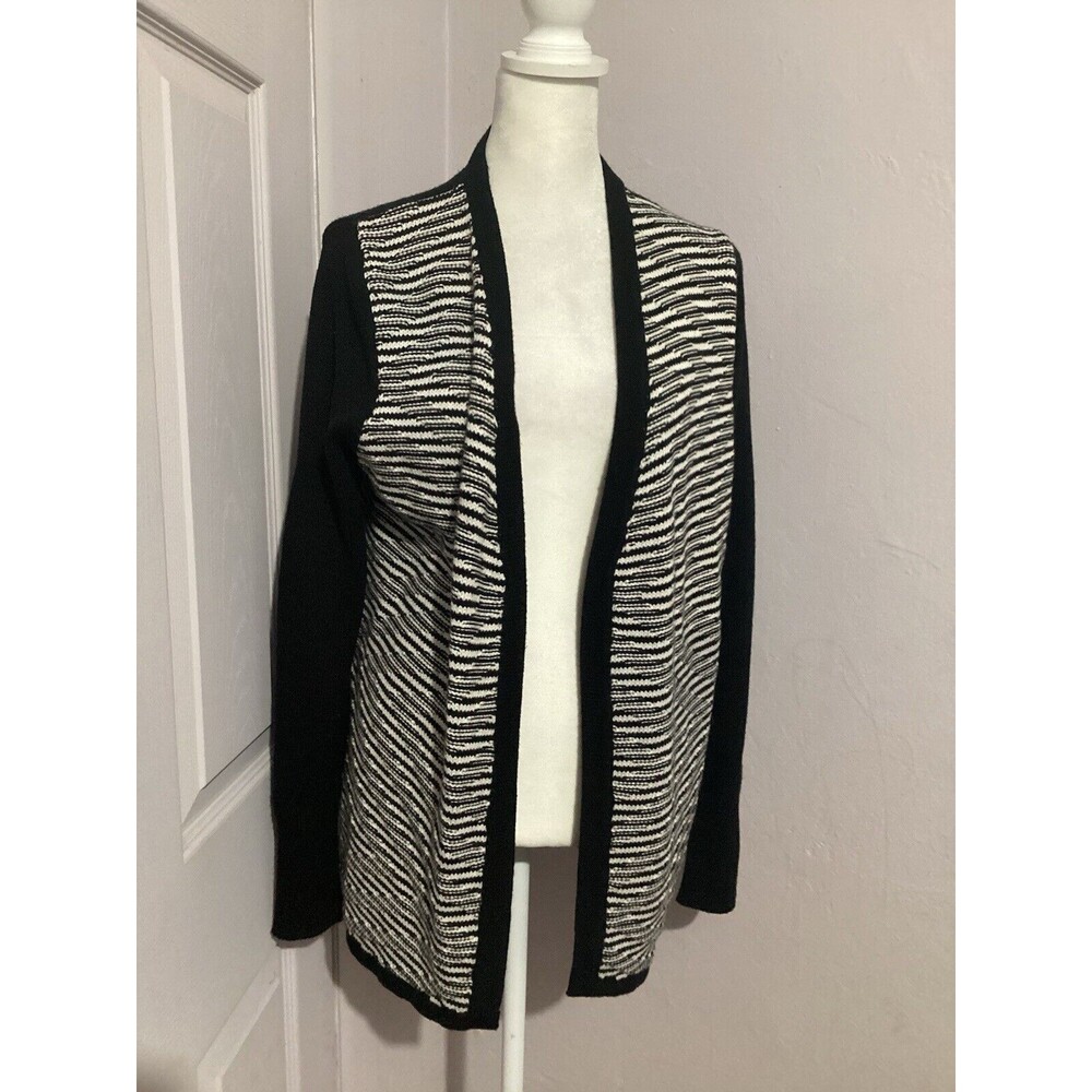 Leroy & Perry Barneys New York Wool Blend Open Front Black Striped Duster M